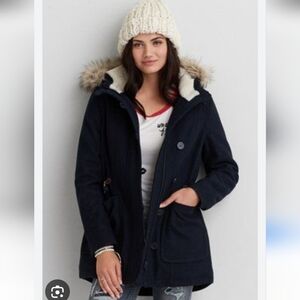 American Eagle navy wool blend parka